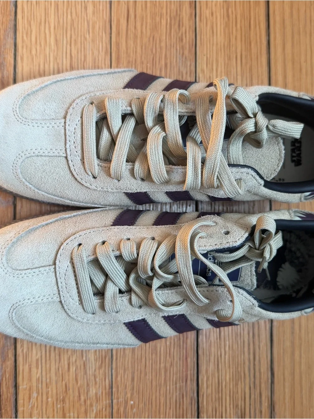 Adidas Men’s Samba-style Suede Sneakers in Beige with Purple Stripes
